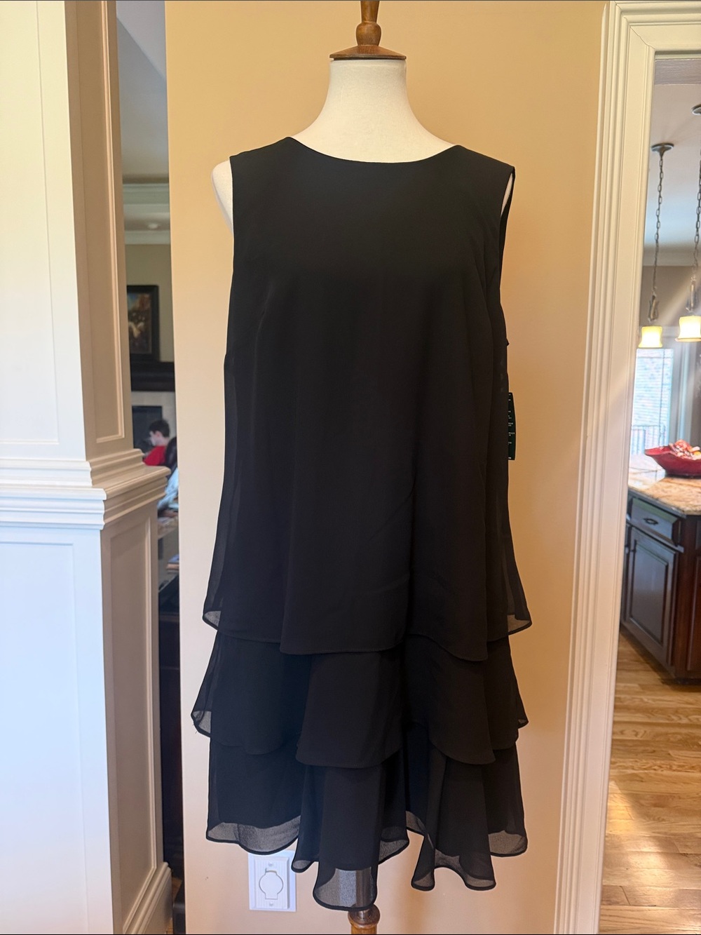 Lauren Ralph Lauren Black Tiered Chiffon Mini Dress